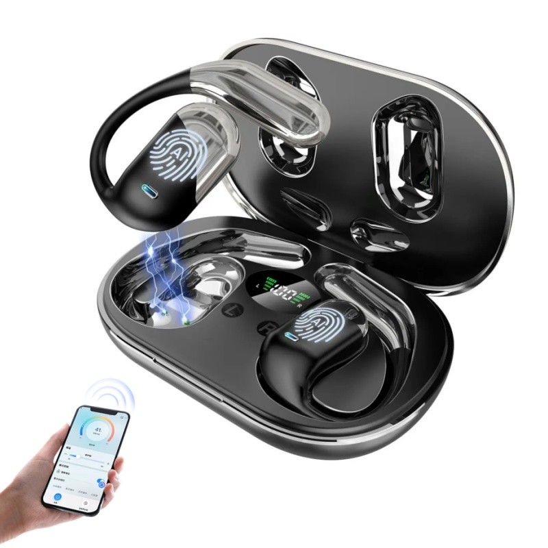 AI Fone de Ouvido Clip-ear Sem Fio MD Q16S Com visor digital LED, suporte à tradução idiomas bidirecional AI.