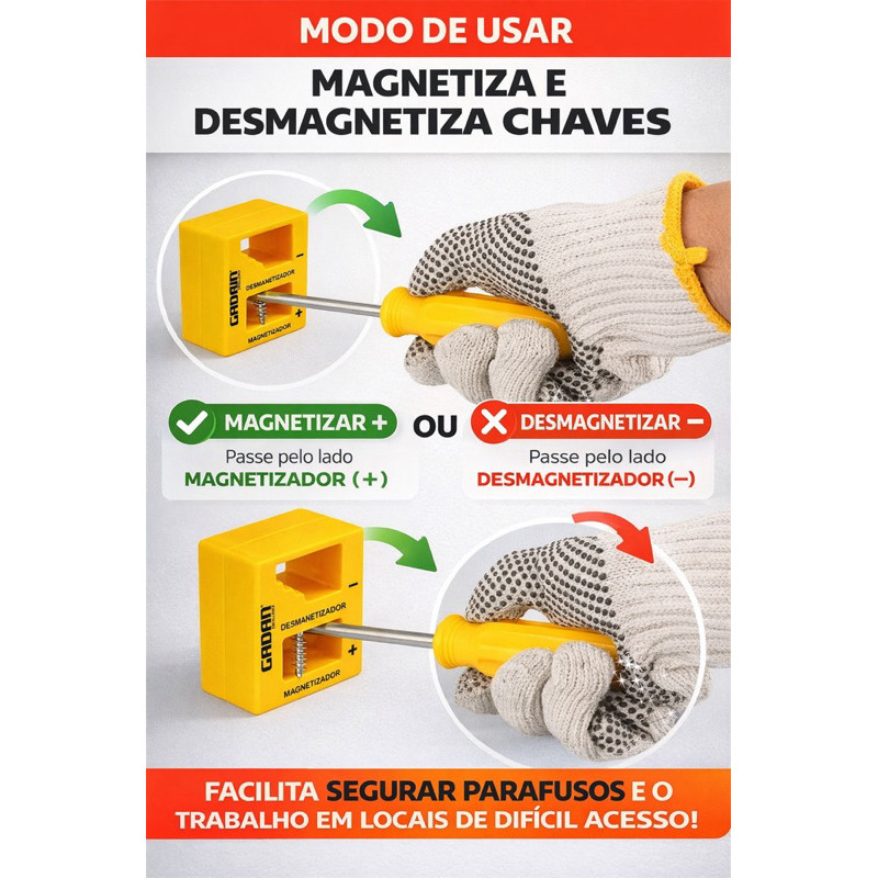 Magnetizador e Desmagnetizador de Chaves – Fixador de Parafusos Ferramenta Prática