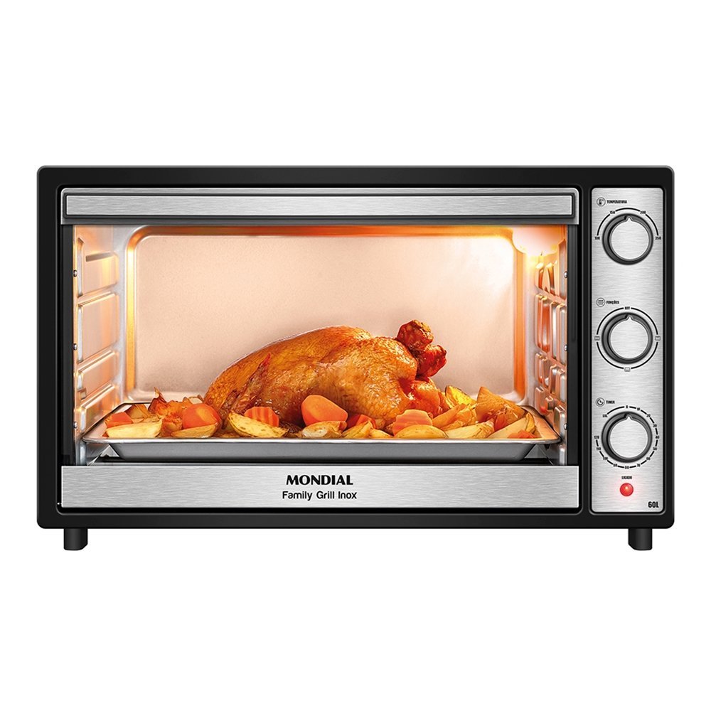 Forno Elétrico de Bancada Mondial 60 Litros FRN-60-BI Family Grill, 1800W, Preto/Inox