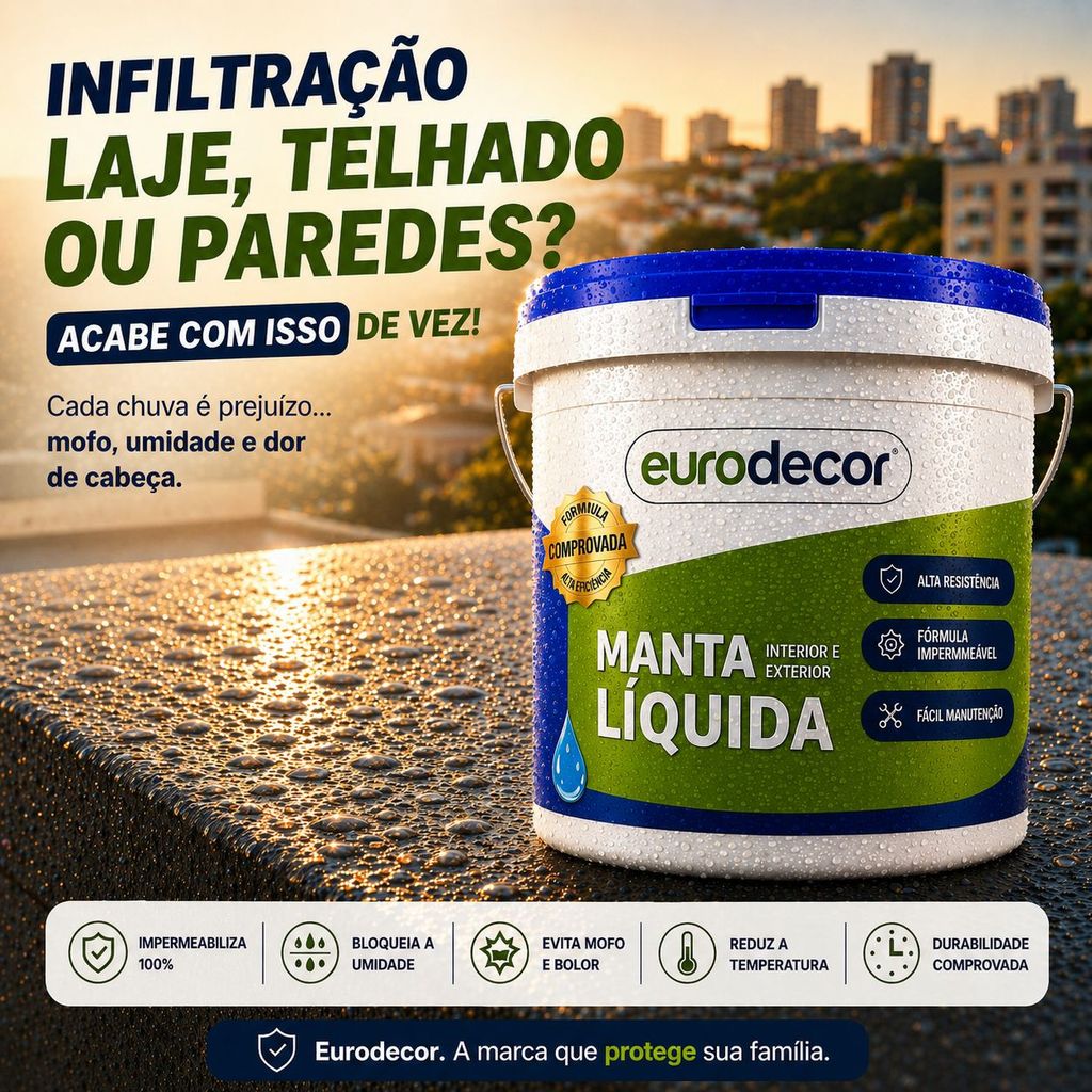 Manta Líquida 1Kg e 3,6kg Emborrachada Impermeabilizante Eurodecor Várias Cores