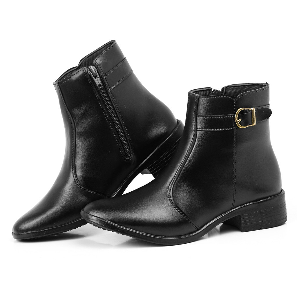 Bota Botinha Feminina Com Ziper Fivela Estilosa Confortavel Na Moda
