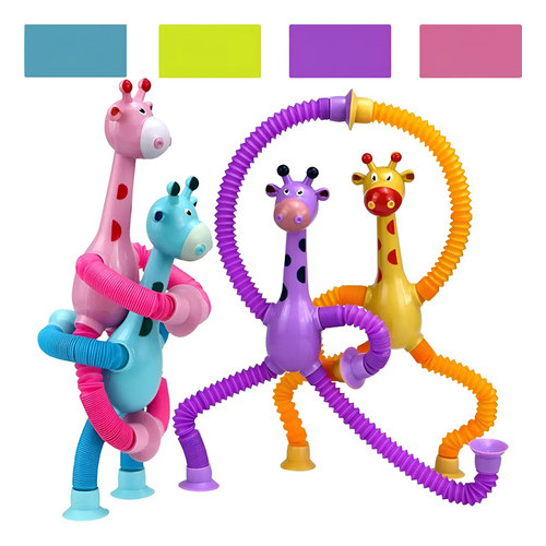 Kit 4  Girafas Estica Tubo  Gruda Montessori Telescópio