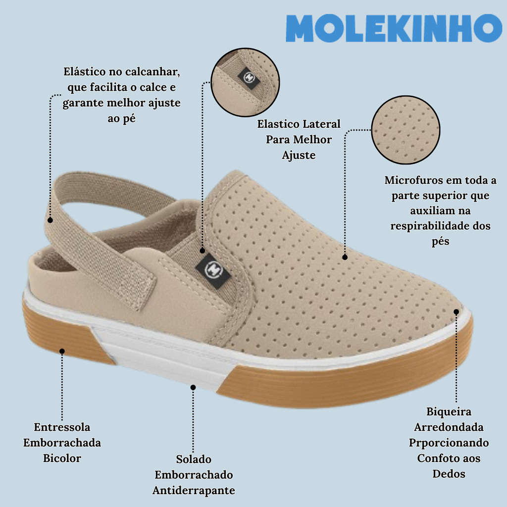 Tênis Mule Molekinho Infantil Areia 2136.645 Calce Facil