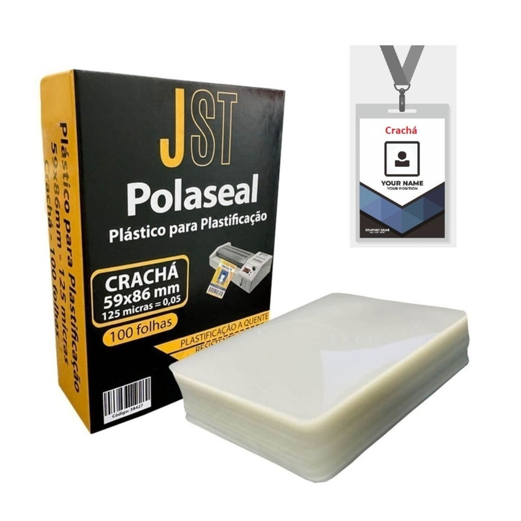 Plástico para Plastificação Polaseal Crachá 59x86mm 125 Micras 100 Folhas JST