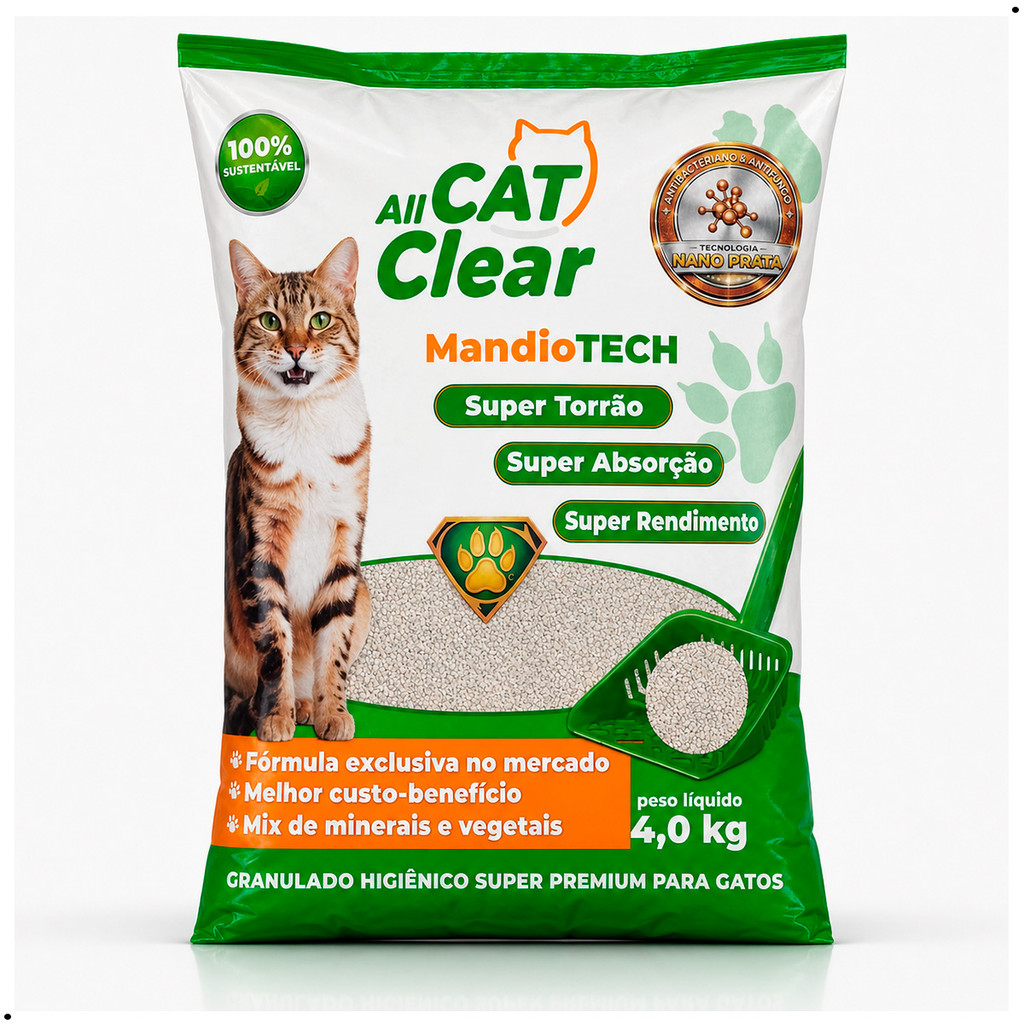 Areia Granulado Higiênico p/ Gatos Mandiotech Premium 4kg