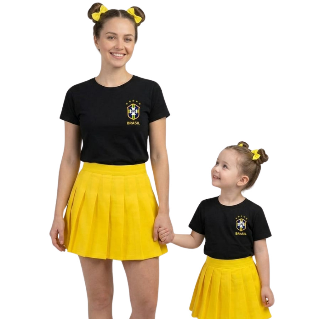 Kit Camisetas Mãe e Filha Brasil  100% Algodão | Look Combinando  Adulto + Infantil