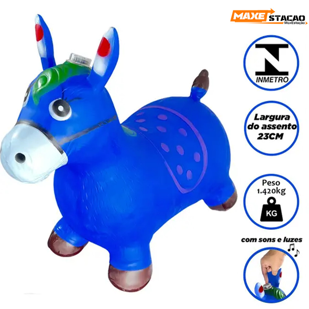 Brinquedo inflável tipo cavalo saltador, com music