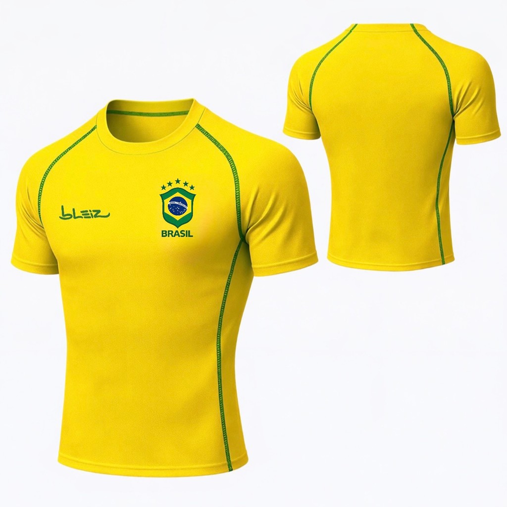 Camisa Brasil de Compressão Masculina Camiseta Academia Treino Bleiz