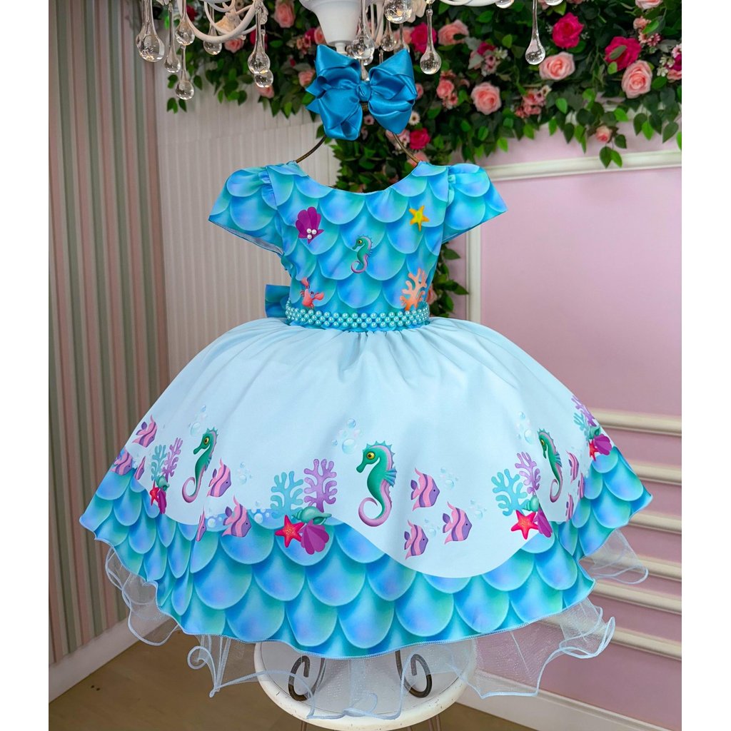 Vestido Moderno Tematicos Kids Fundo do Mar – Sereia A