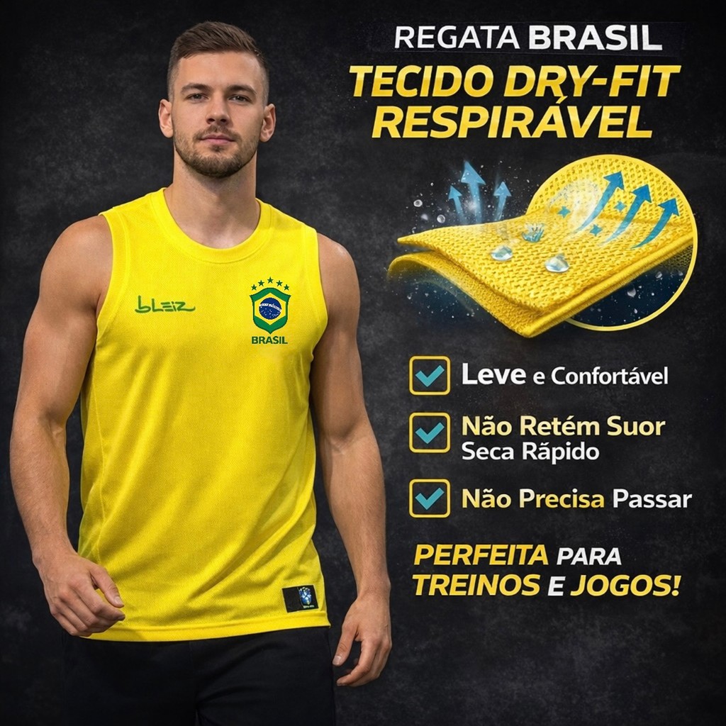 Camiseta Regata Masculina Brasil Esportiva Blusa Academia Leve Corrida