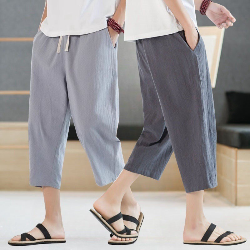 Calças cortadas masculinas de verão ultrafinas calças de seda gelo soltas All-Match na moda esportes calças casuais moda