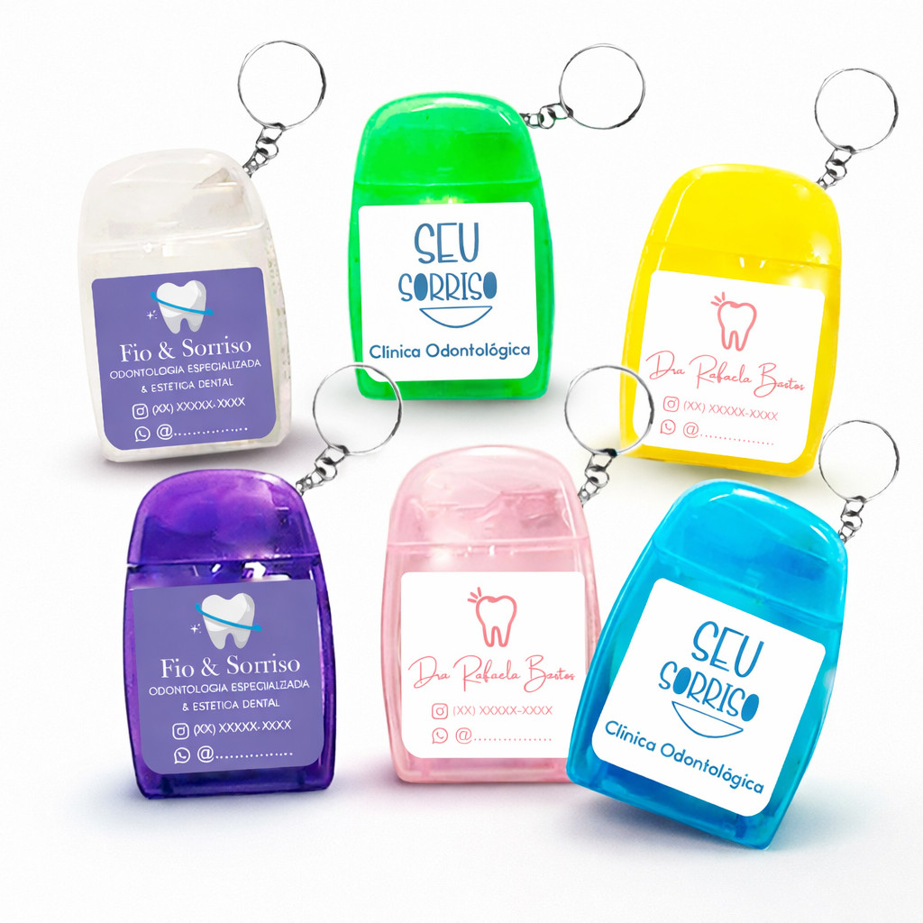 50 unidades Chaveiro Fio Dental 25 mts   Cores Sortidas  Personalização Cortesia - Envio Rápido - ENVIAR ARTE VIA CHAT