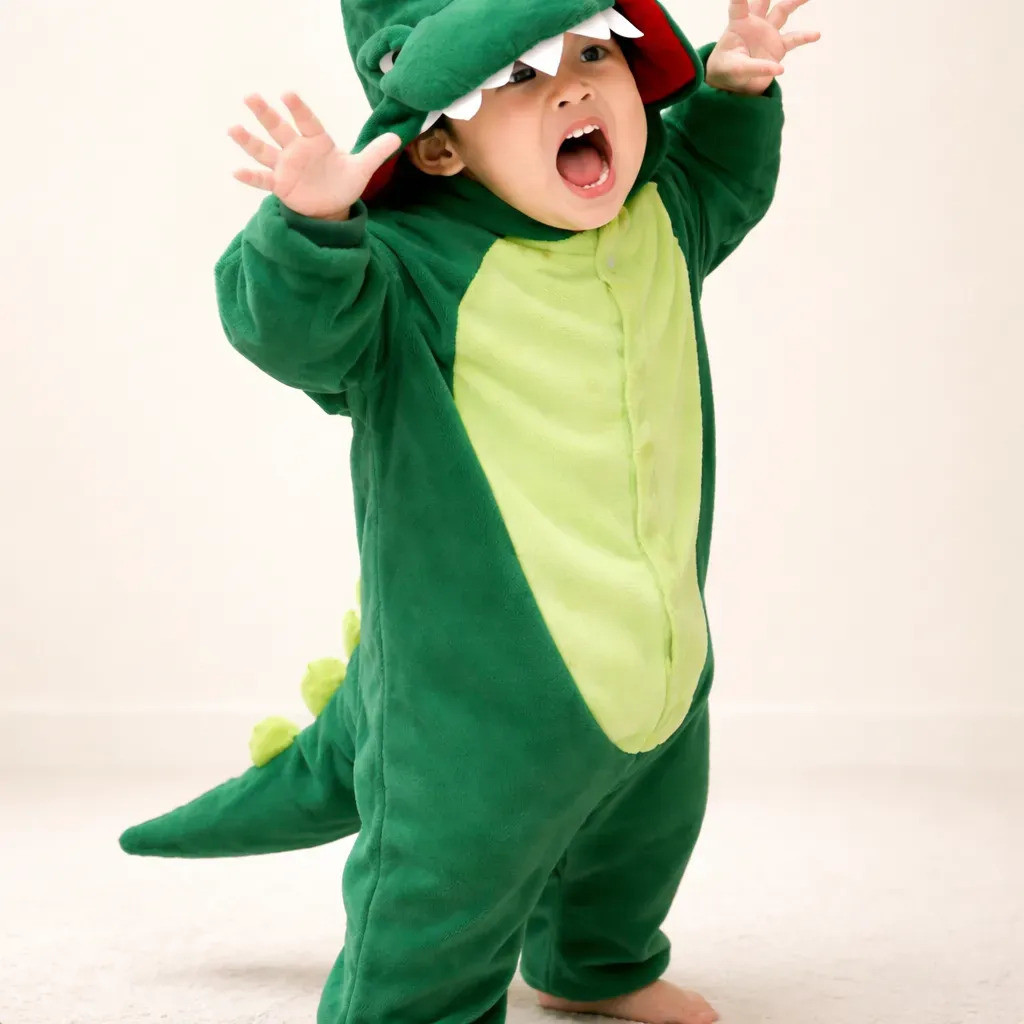 Pijama Kigurumi Dinossauro Verde Plush Infantil Quentinho