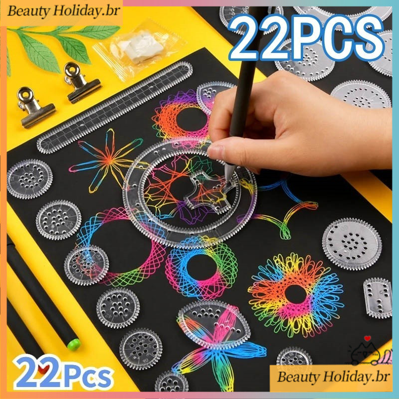 Saco De 22pcs Mágico Pés De Flores Versáteis Puzzle De Desenho Para Crianças Pintura Régua De Modelos Estudantes Atacado