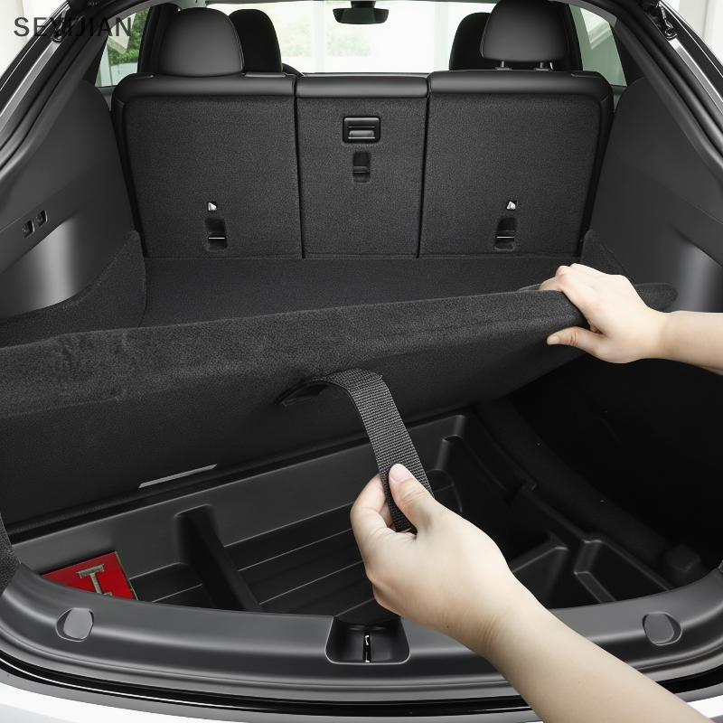 [EYS] Fibra De Carbono 2 Peças Tampa Do Porta-Malas Traseiro Carro Puxar Corda Capa De Carga De Armazenamento Tração Int