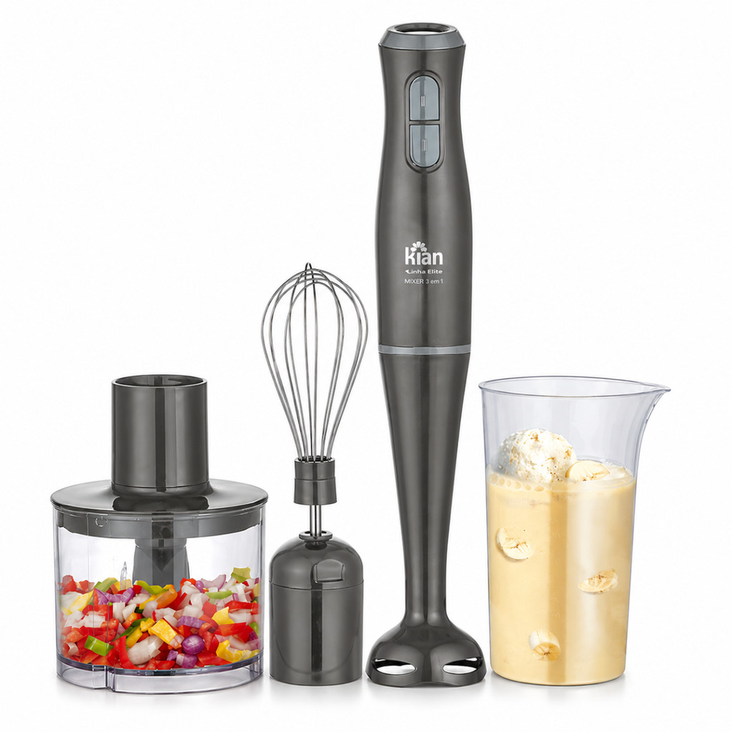 Mixer 3 em 1 Misturadora Triturador Fuet Processador Alimentos Multifuncional 2 Velocidade Kian