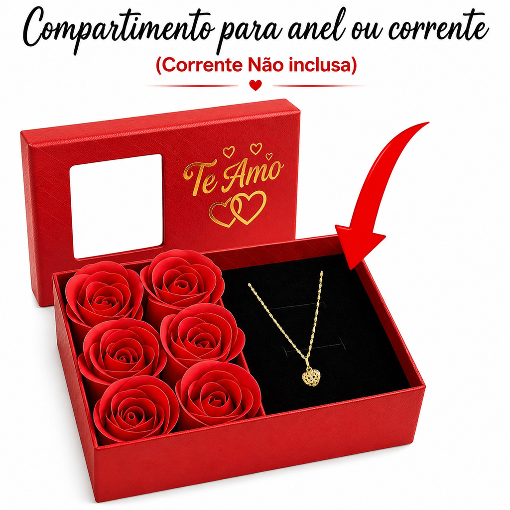 Porta Joias Te Amo para presentear em todas as ocasiões Com Rosas em pétalas de sabonete .