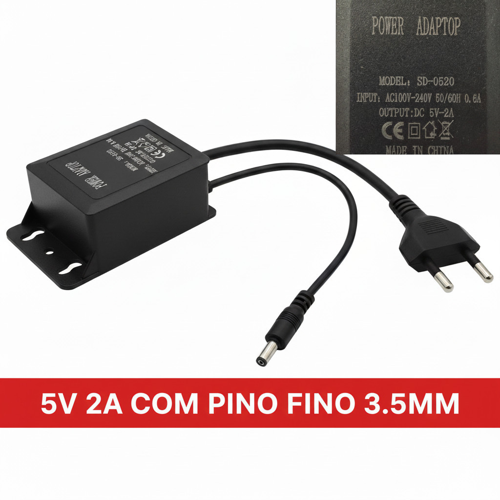 Fonte 5v-2a Pino Fino 3,5mm 110-220v Pra Camera Ip Speed Dome