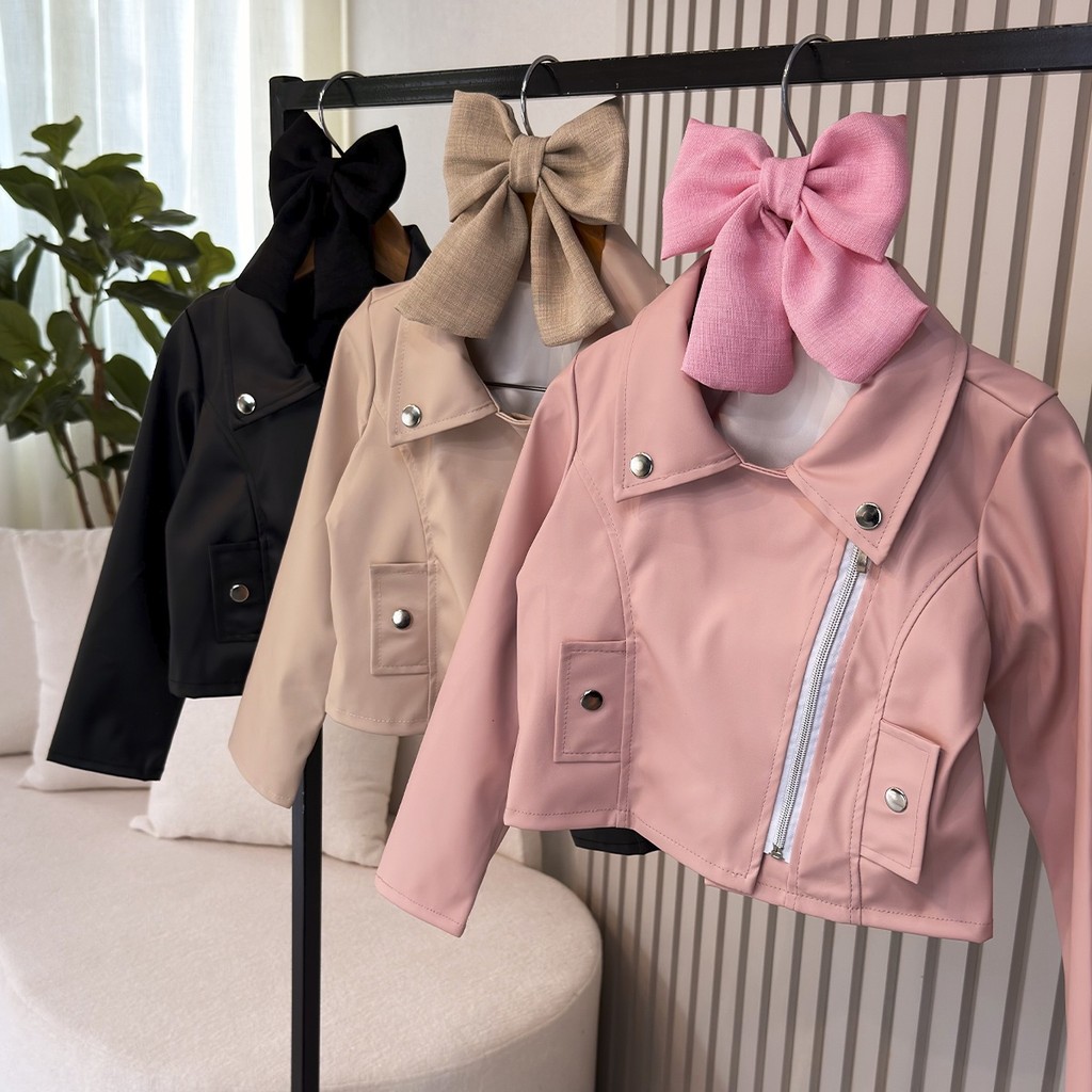 Jaqueta Infantil Lívia Bege, Preto e Rosa Menina 04 ao 12