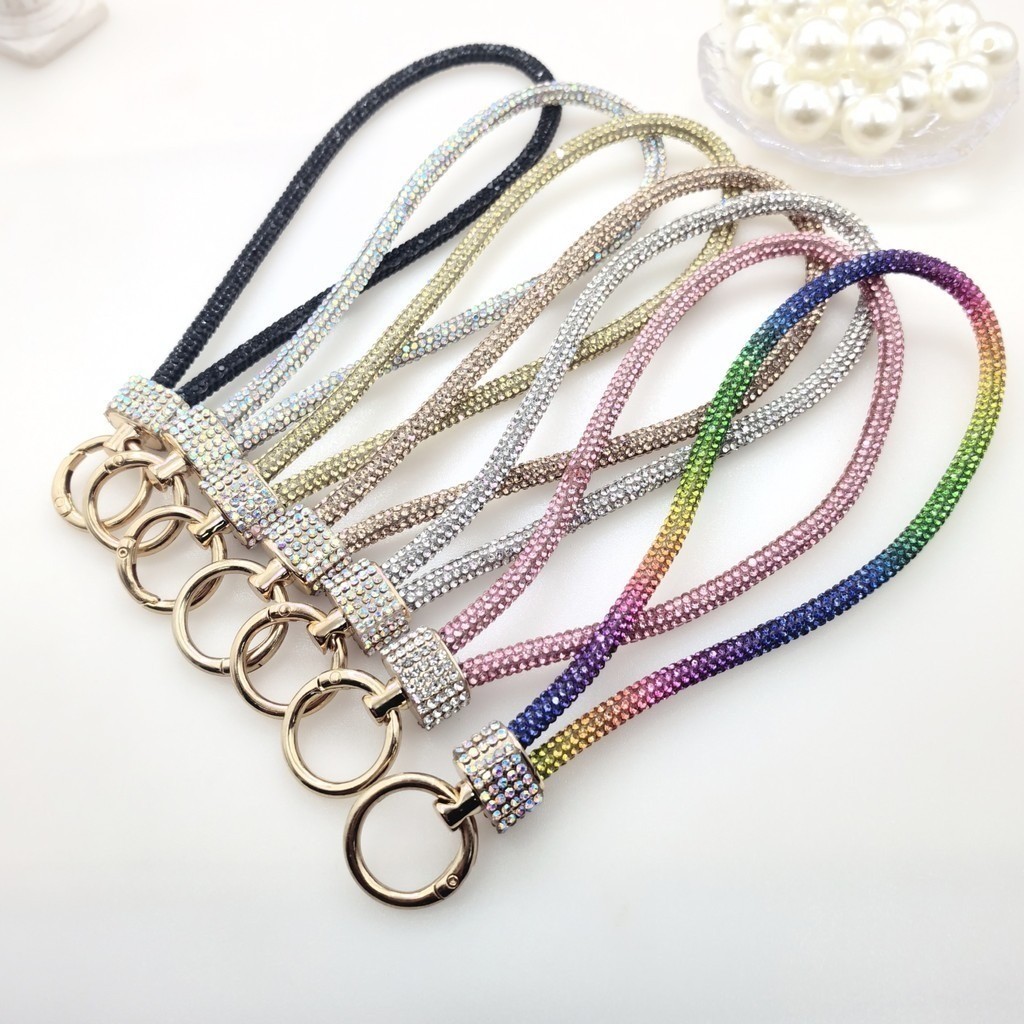Cordão de Celular Luxo com Cristais ✨ Pulseira Curta de Mão | Anti-Perda e Anti-Queda com Gancho Metálico Reforçado