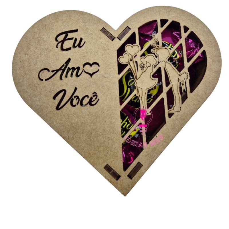 Caixa MDF Presente Dia dos Namorados Coração Eu Amo Você 15x13x3cm