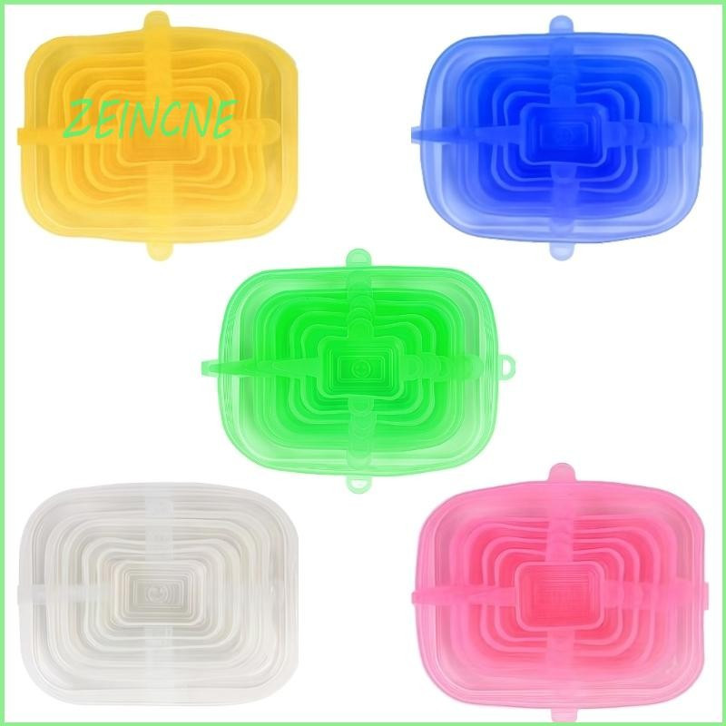 ZEIN 6 Tampas Recipiente Quadrado Silicone Fácil Usar Selo Hermético Capas Armazenamento Cozinh