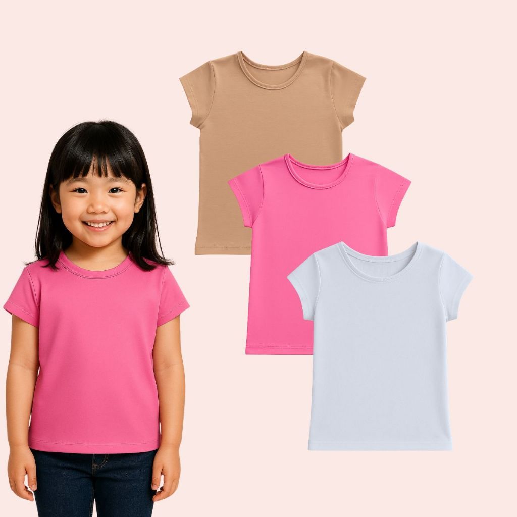 Kit 3 ou 1 Blusa Infantil Menina Verão Básica Confortável Algodão Cotton Manga Curta