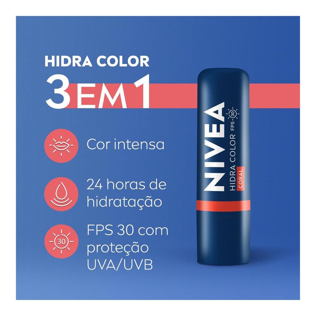 Nivea Hidra Color Lip Balm Coral/Rosé/Vermelho 4,8g