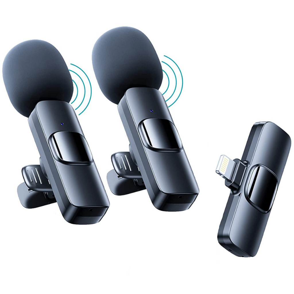 Microfone de Lapela Sem Fio K9 Compatível Tipo C e iPhone, Até 6 horas,  Com 2 Unidades Microfone