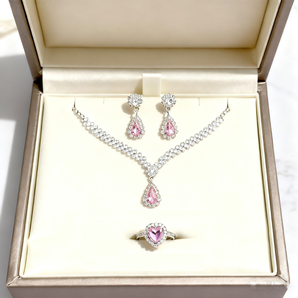 Conjunto de colar, anel e brincos de diamantes de luxo feminino, conjunto de joias finas, para casamentos e presentes