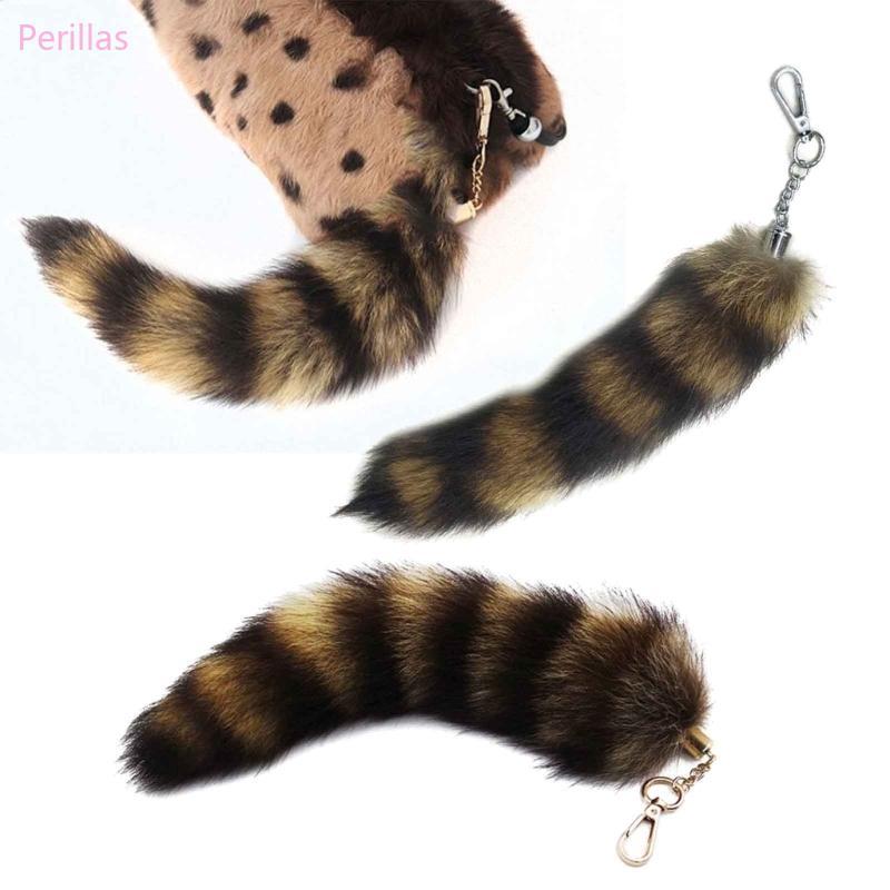 Perillas Chaveiro Cauda Pelúcia Peludo Guaxinim 28cm Chave-Pingente Saco