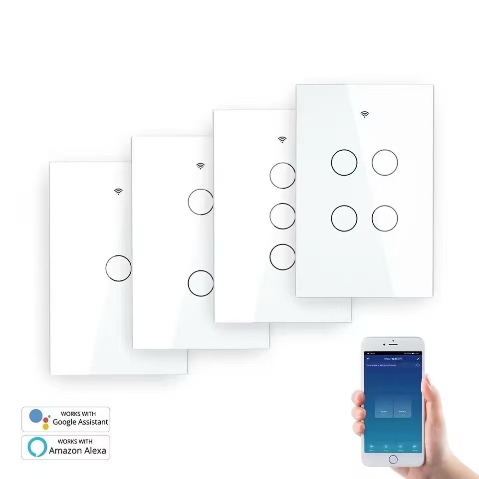 Interruptor inteligente WiFi Tuya toque de parede (1/2/3/4 grupos) compatível com Alexa Google Home