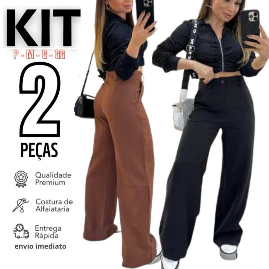Kit 2 Calça Alfaiataria PREMIUM Com Bolso Cintura Alta  ENVIO IMEDIATO