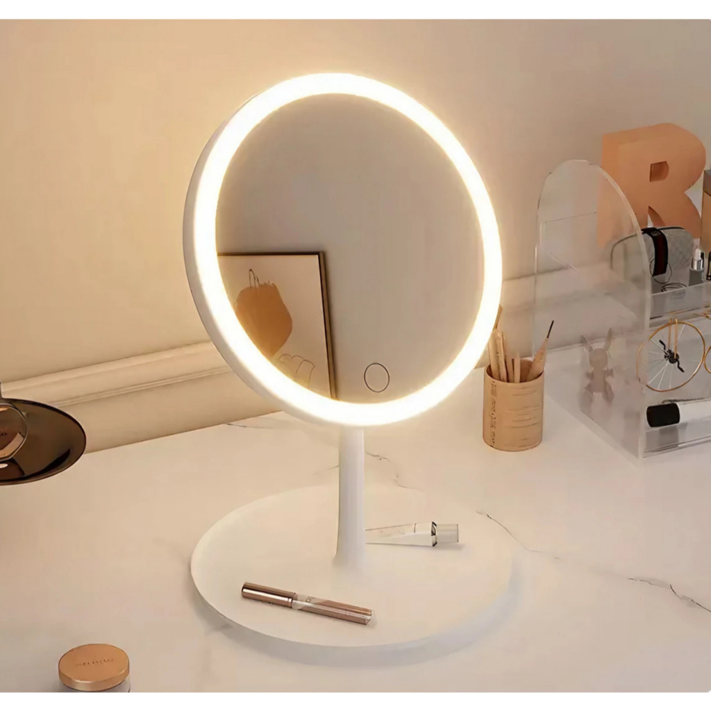 Espelho de Mesa Maquiagem LED 24 Leds Touch Recarregável USB 3 Tons Luz Camarim