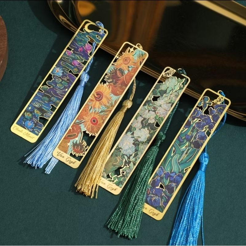 1/2/3 Marcador de Páginas Livros de Metal Van Gogh ou Monet para leitura escritório escola