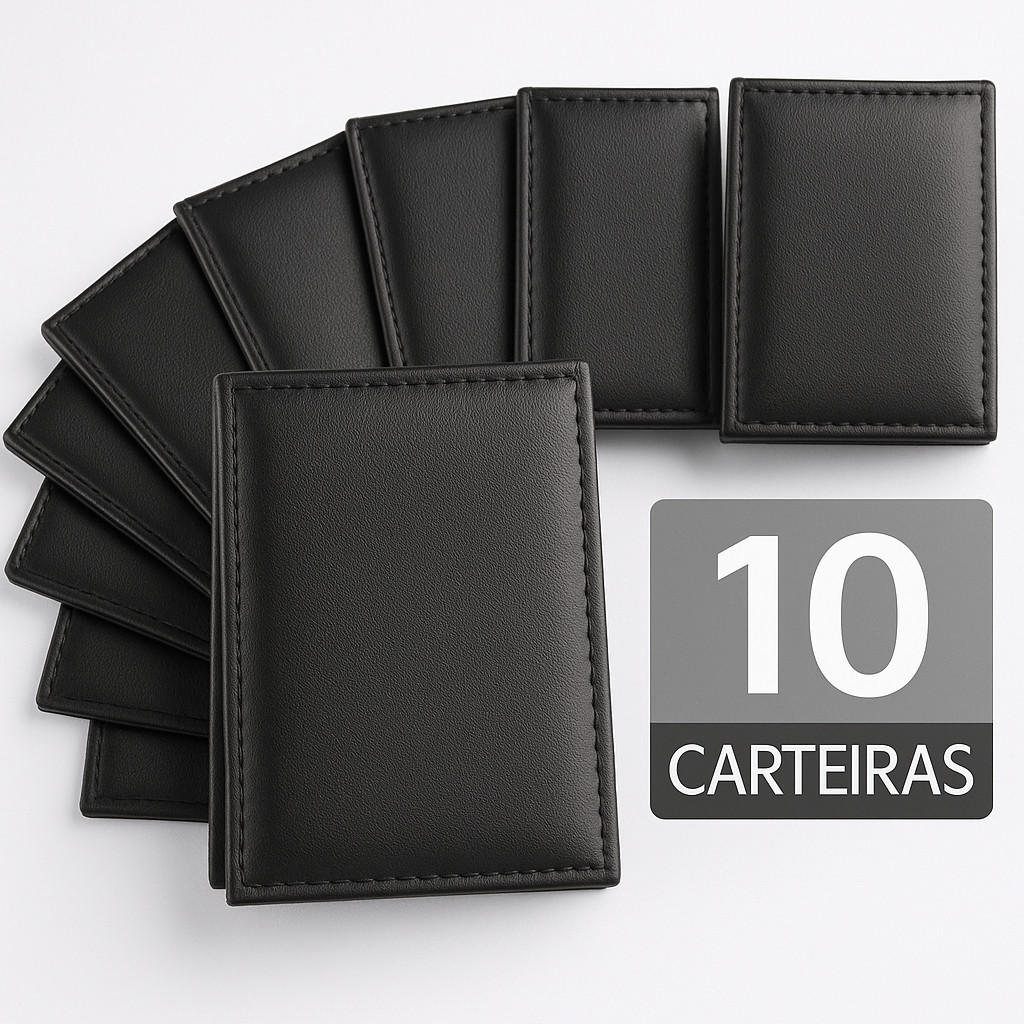 KIT 10 Carteira Slim Masculina Couro - Porta Cartão 10 ou 20 Unidades