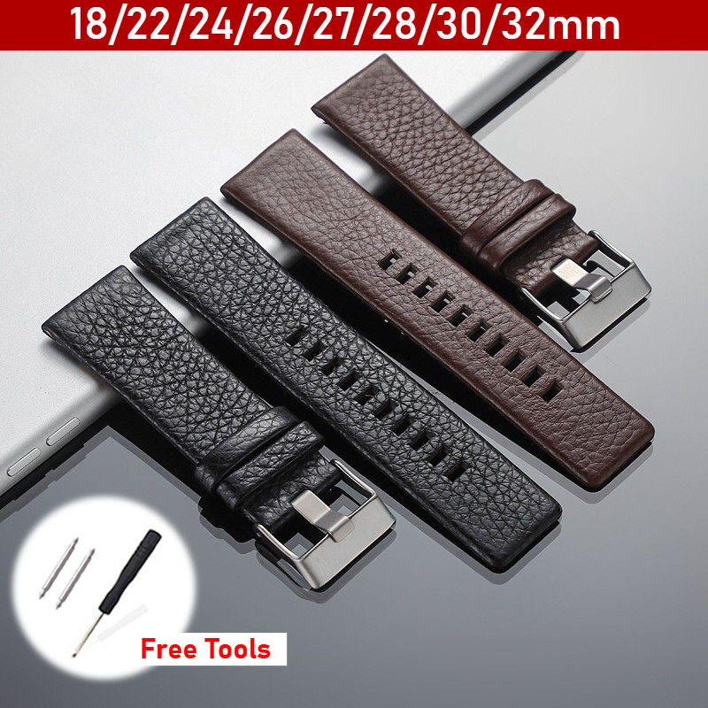 Pulseira De Relógio De Couro Genuíno De Tamanho Grande Para Diesel 18/22/24/26/27/28/30/32mm Pulseiras De Substituição M