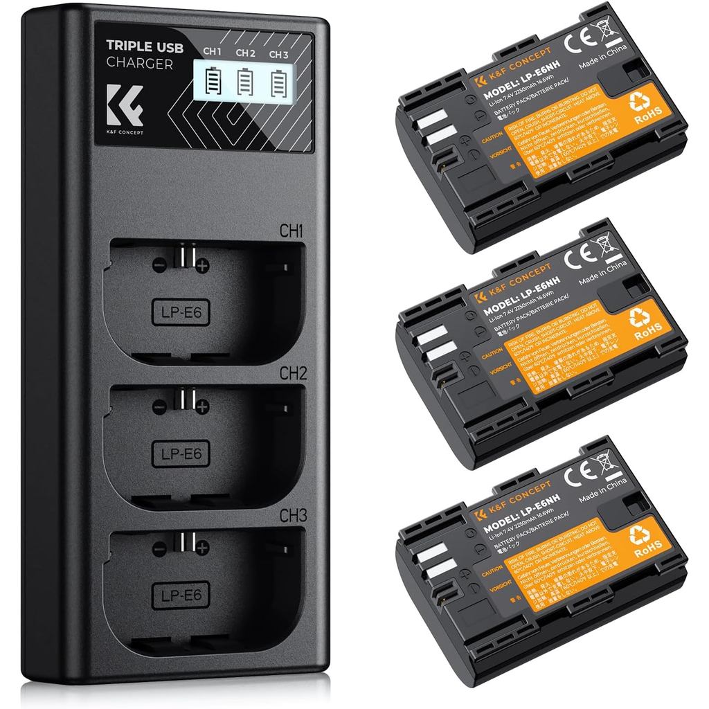 Kit 3 Bat LP-E6NH K&F CONCEPT + Carregador- Garantia e Nota 