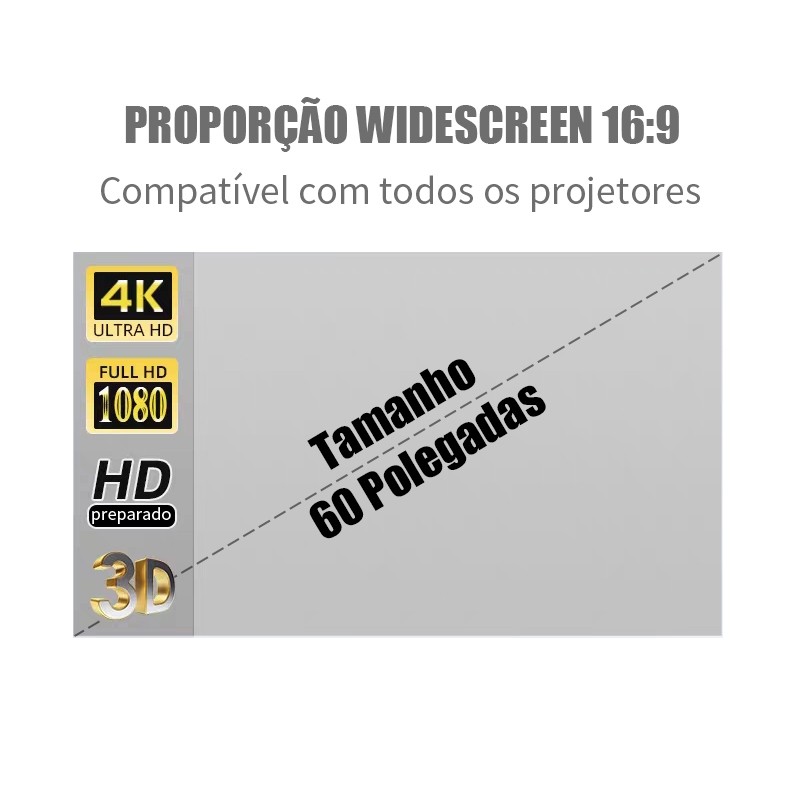 Tela Projetor Refletiva Portátil 60 Polegadas 4K Full HD 16:9 Antirreflexo Para Home Theater Party Basta Colar