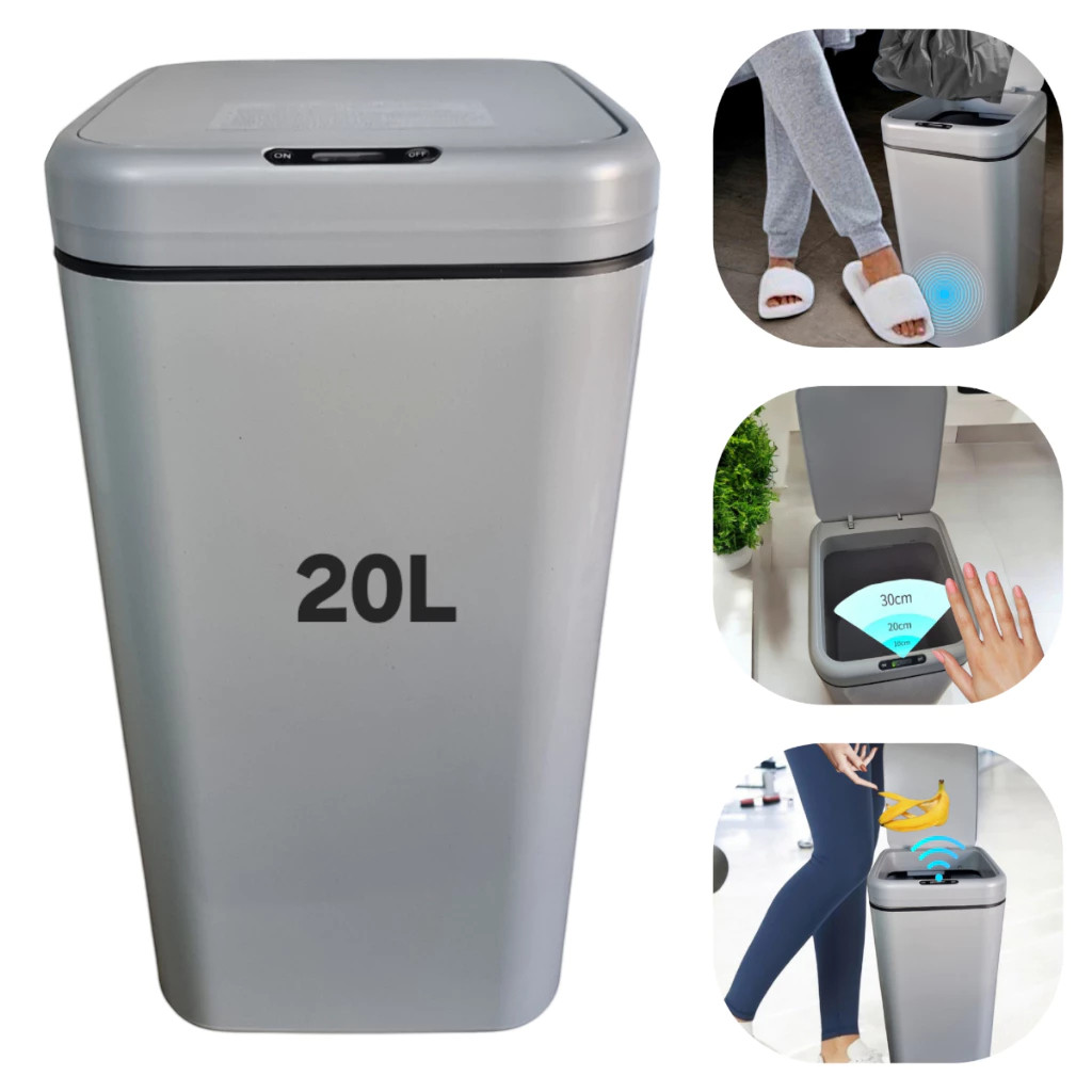 Lixeira Automática 16L/20L com Sensor de Movimento Cinza –Grande Volume Anti Odor