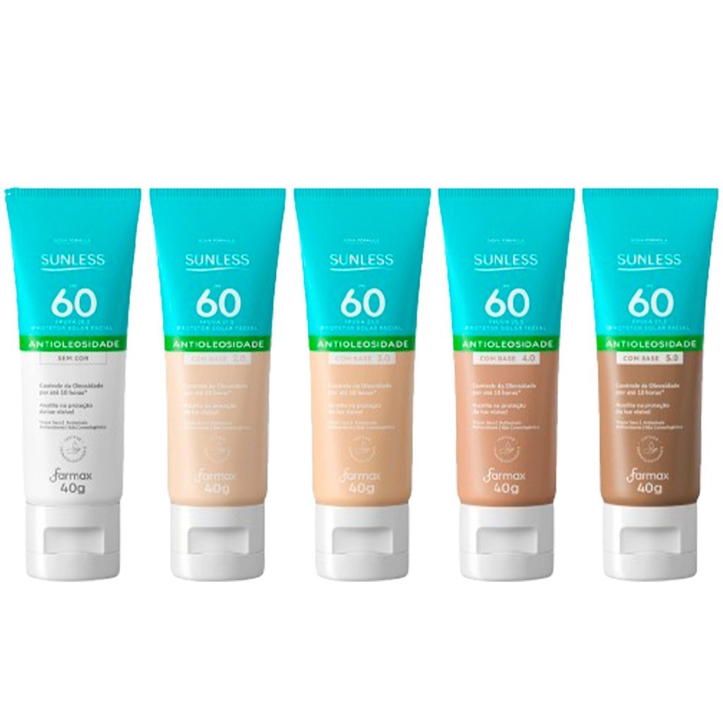 Protetor Solar Facial Antioleosidade FPS 60 com Base Efeito Matte Sunless 40g