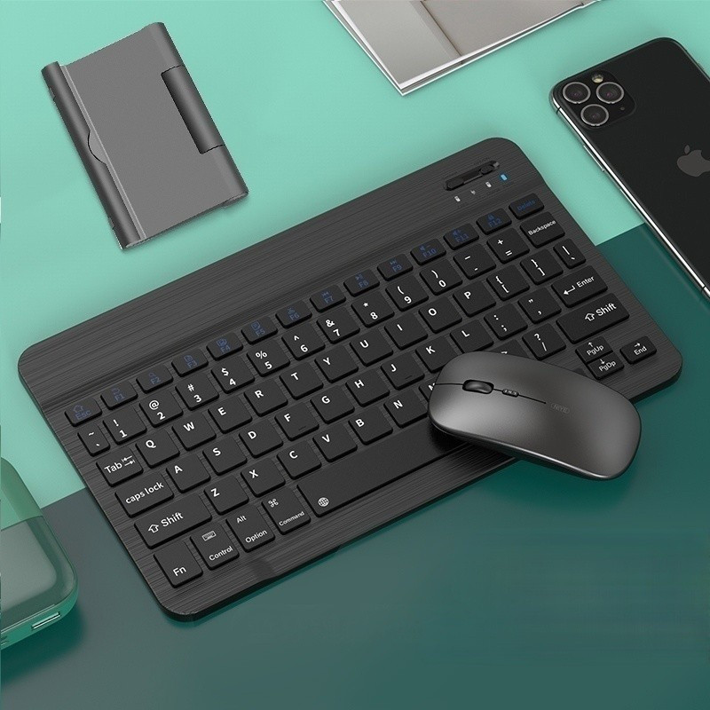 Kit de Teclado e Mouse Sem Fio Bluetooth Macaron com Design Moderno Destinado a PC iPad Tablet e Notebook