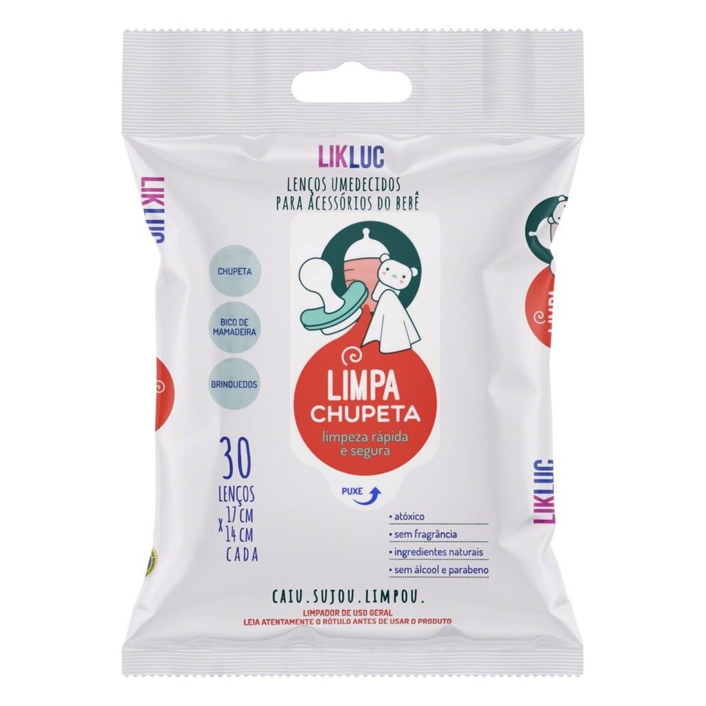 LikLuc Limpa Chupeta Lenços Umedecidos Sem Fragrância para Higienizar Bicos Mamadeiras e Mordedores