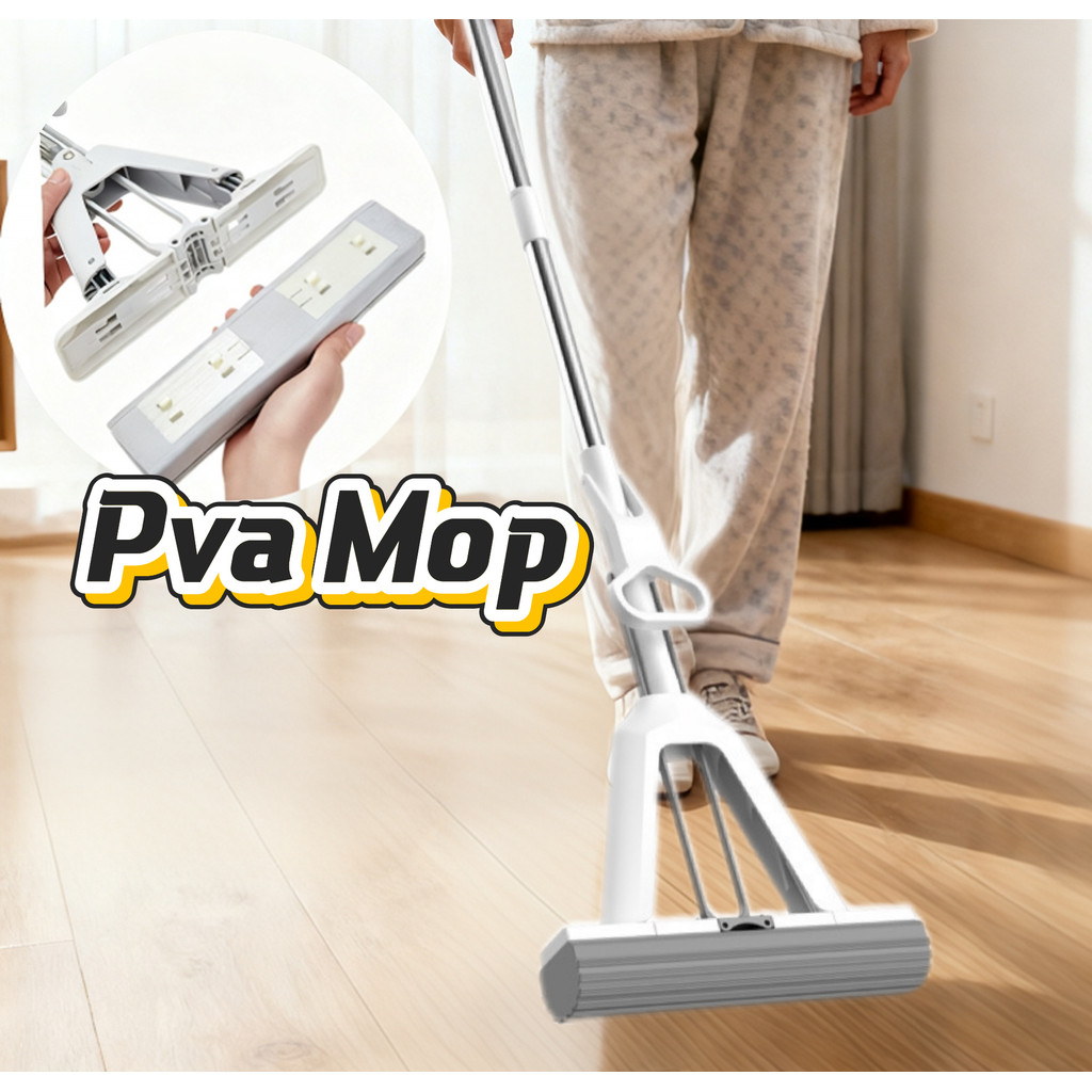 PVA Esfregão Mágico Dobrável com Rodo de Esponja PVA, Mop de Limpeza |130cm Ajustável Cabo