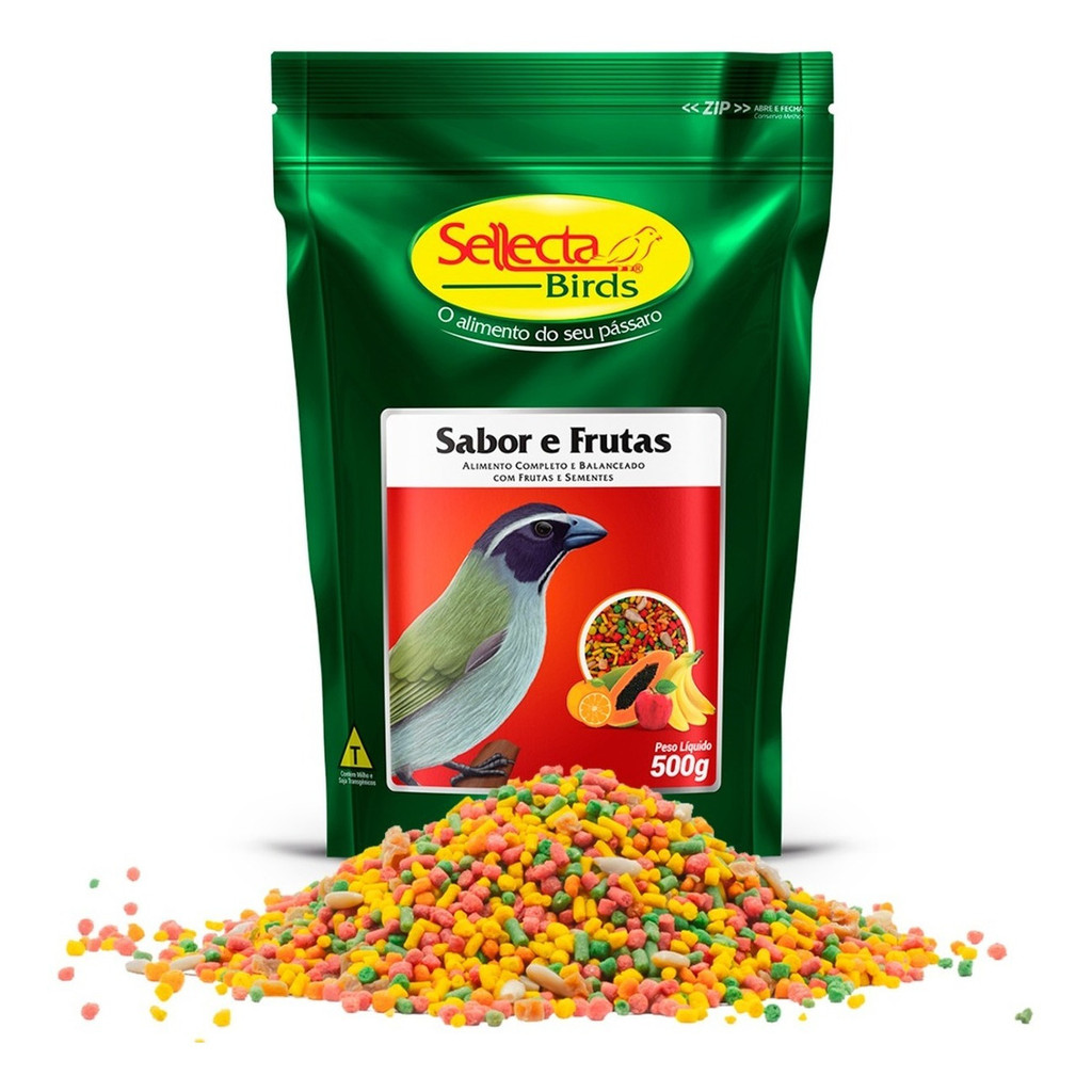 Ração Sellecta Sabor Frutas 500g para Pássaros Trinca Ferro Sabiá Preto Frade