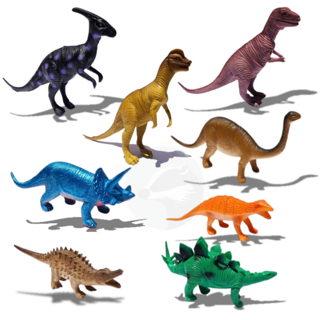 Kit Com 8 Dinossauros Emborrachado Grandes - Dino World Brinquedo infantil