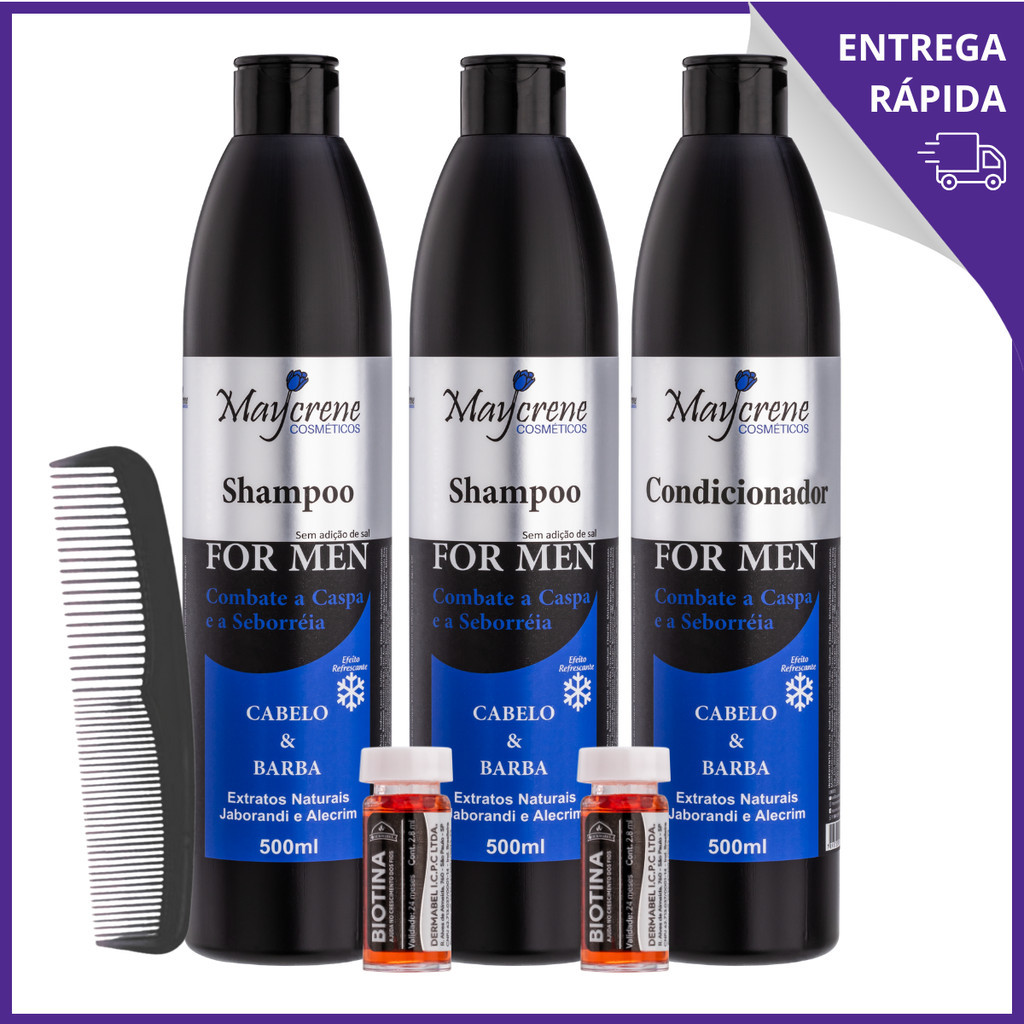 Kit For Men Anticaspa Combate Caspa e Seborreia 2 Shampoo 1Condicionador 1Pente 2Ampolas Crescimento