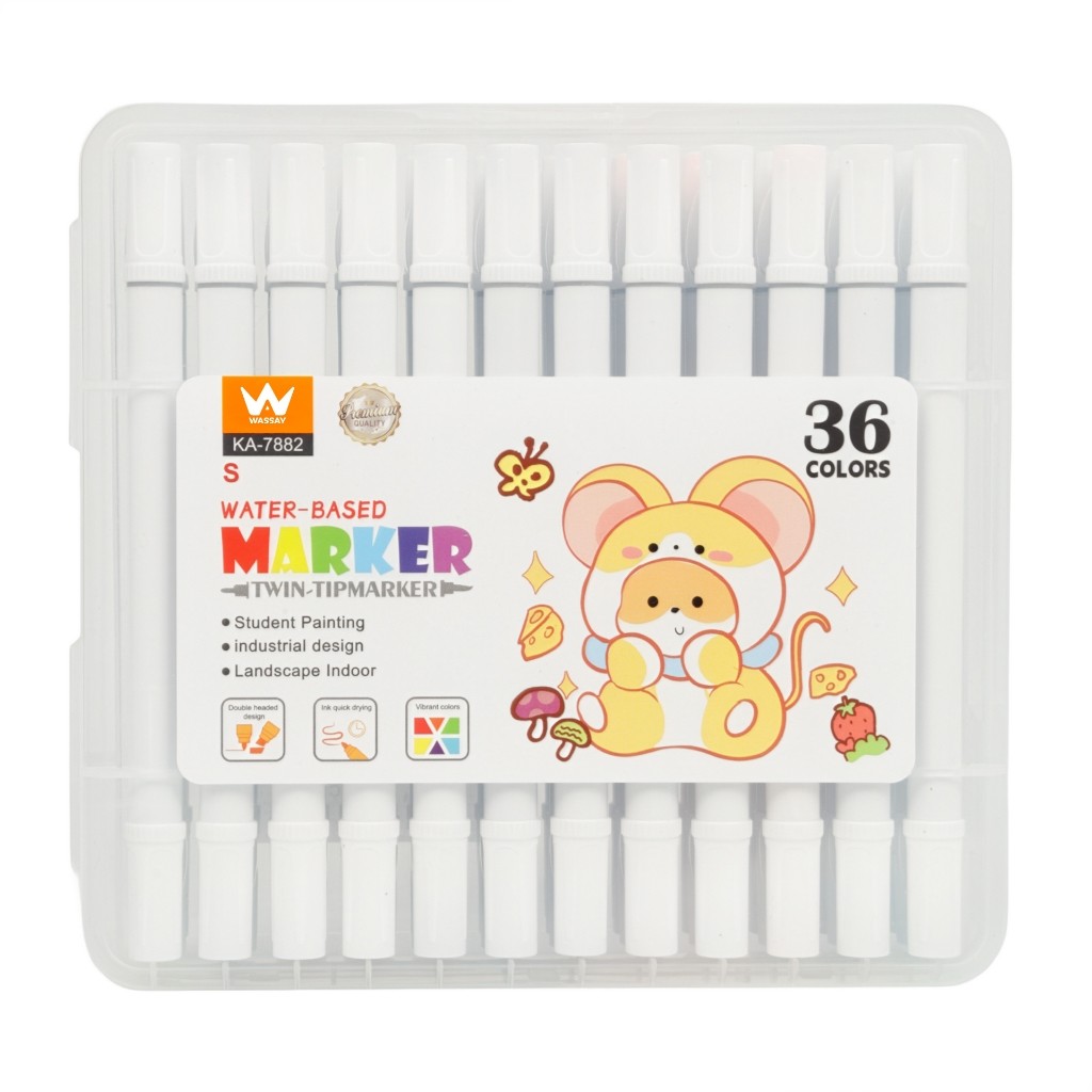 Kit 36 Canetas Marcadoras Dupla Ponta Wassay – À Base de Água, Estojo Rígido para Desenho e Lettering