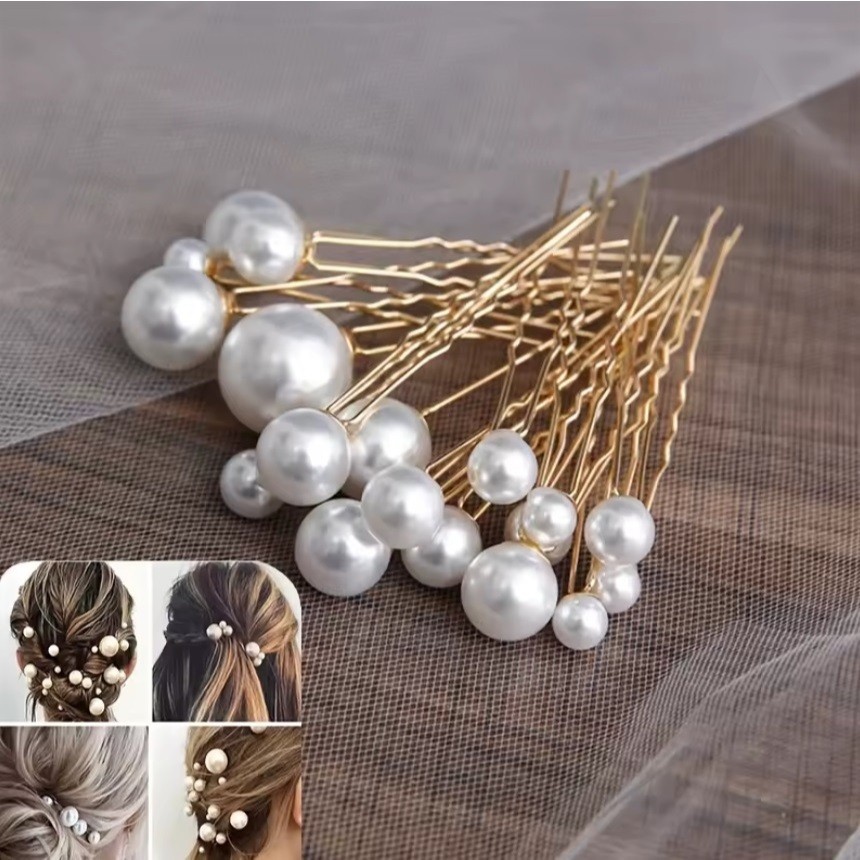Kit 18 Grampos Para Penteado de Noiva Acessórios Para Cabelo Pérolas Dourado
