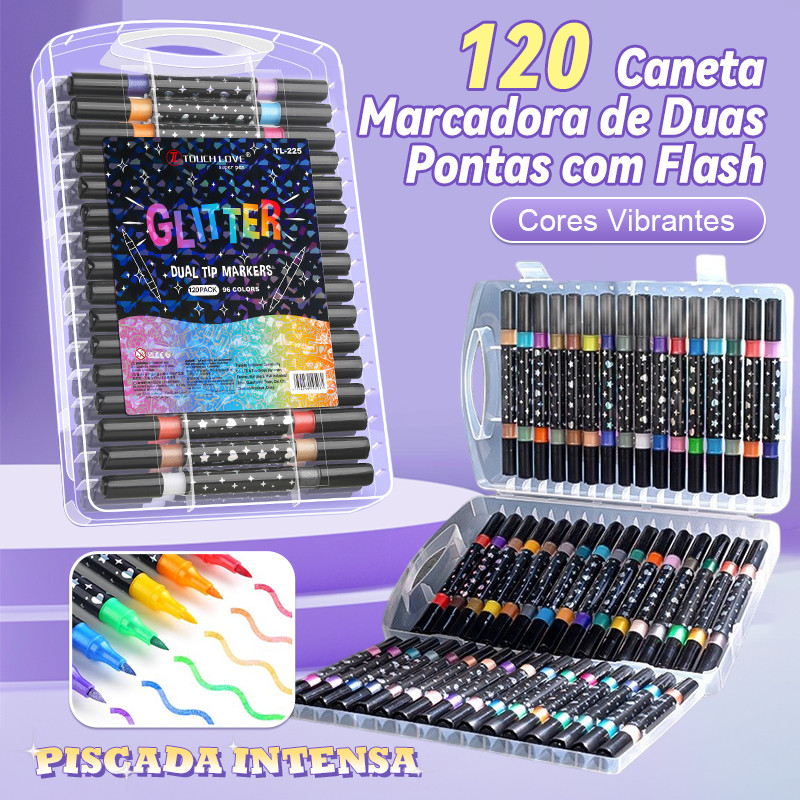 Marcador metálico 12/24/36/48/60caneta deglitter de cabeça dupla marcador de cabeça dupla brilhante
